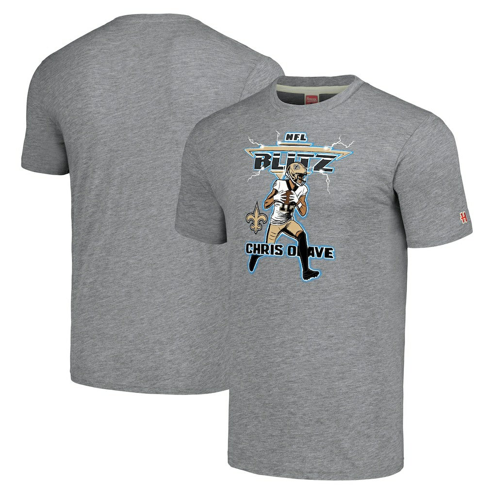 Chris Olave New Orleans Saints Homage Unisex NFL Blitz Player Tri-Blend T-Shirt - Gray sale