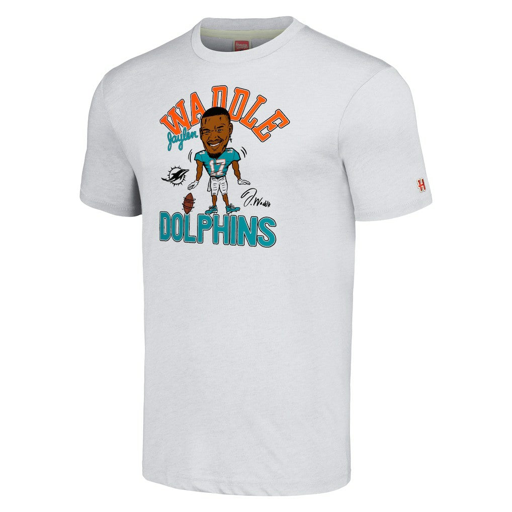 Jaylen Waddle Miami Dolphins Homage Unisex Caricature Player Tri-Blend T-Shirt - Anthracite for sale