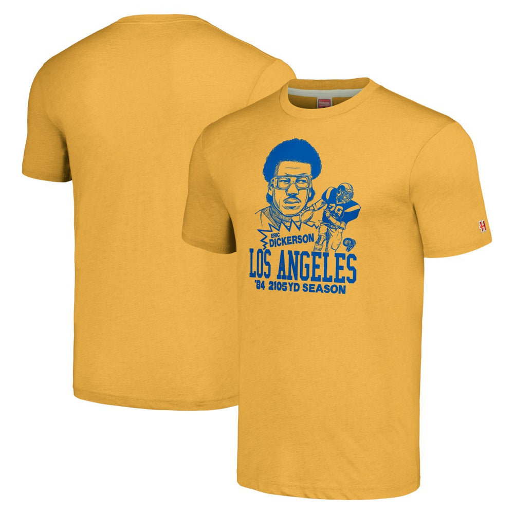 Eric Dickerson Los Angeles Rams Homage Unisex Caricature Retired Player Tri-Blend T-Shirt - Gold for sale