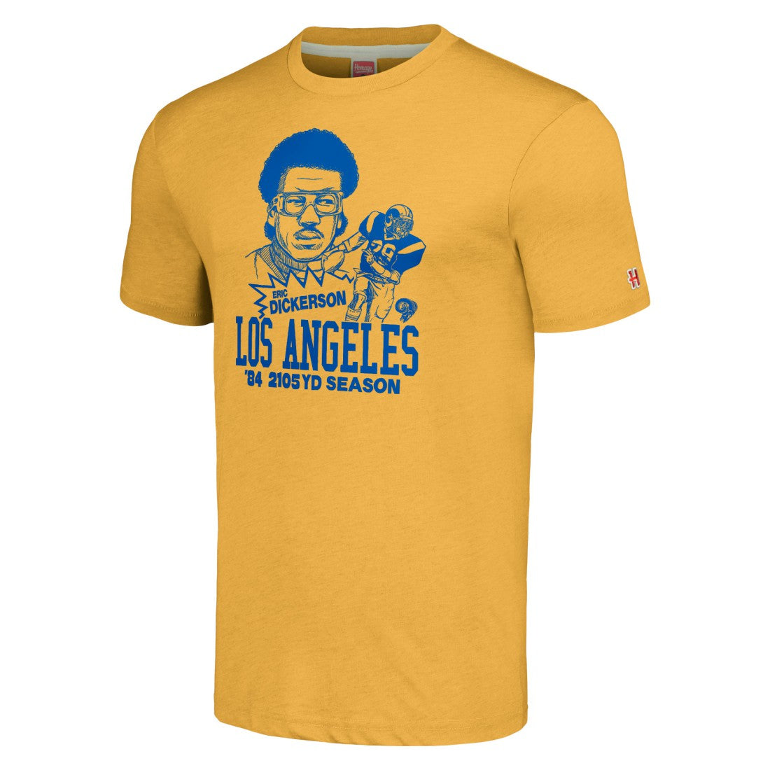 Eric Dickerson Los Angeles Rams Homage Unisex Caricature Retired Player Tri-Blend T-Shirt - Gold for sale