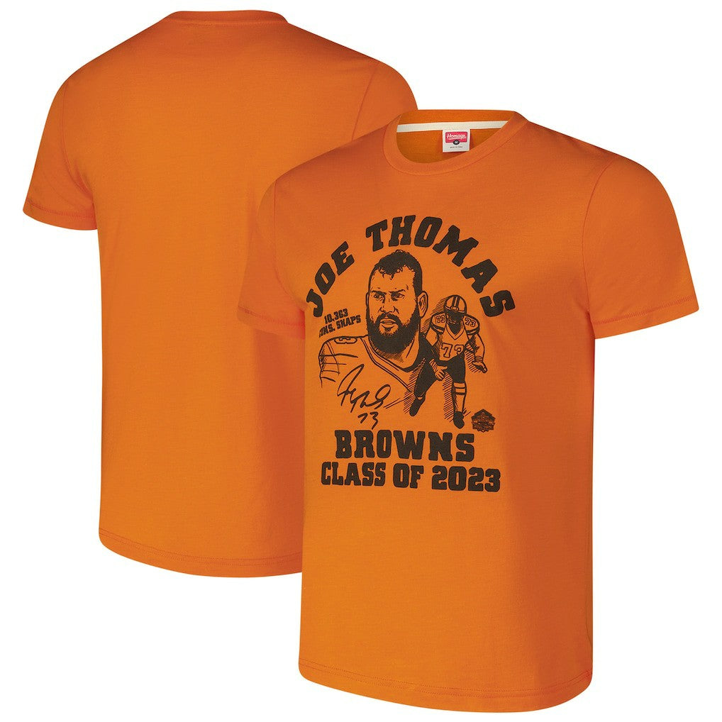 Joe Thomas Cleveland Browns Homage Unisex Caricature Retired Player Tri-Blend T-Shirt - Orange for sale