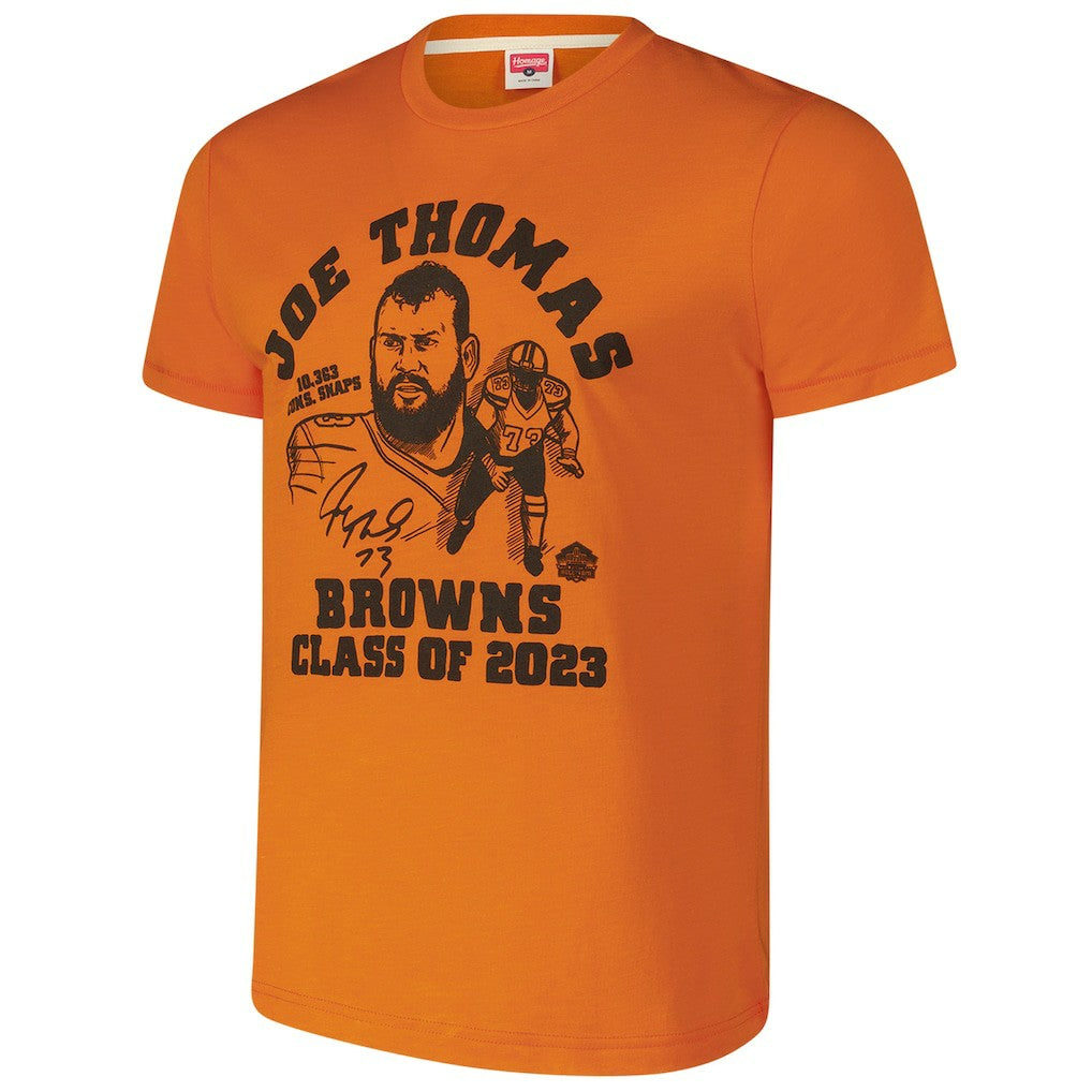 Joe Thomas Cleveland Browns Homage Unisex Caricature Retired Player Tri-Blend T-Shirt - Orange for sale