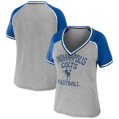 Indianapolis Colts WEAR by Erin Andrews Women's Cropped Raglan Throwback V-Neck T-Shirt - Heather Gray sale