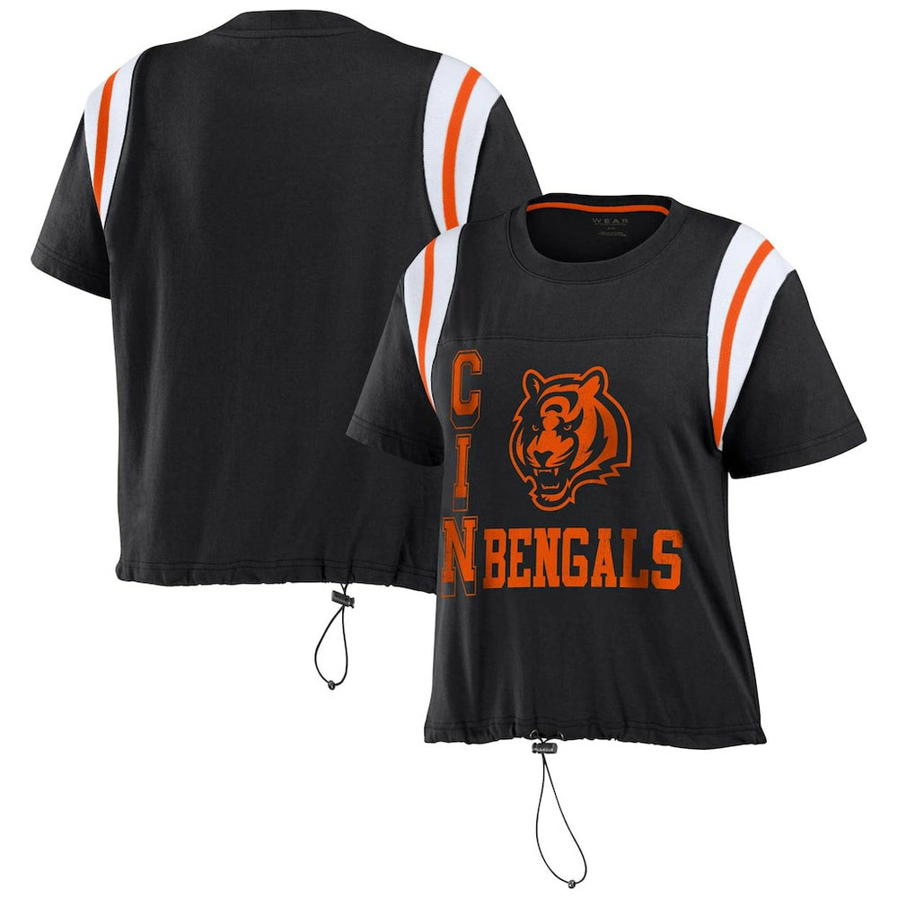 Cincinnati Bengals WEAR by Erin Andrews Women's Cinched Colorblock T-Shirt - Black sale
