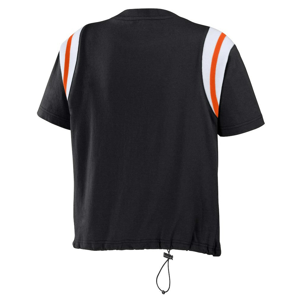 Cincinnati Bengals WEAR by Erin Andrews Women's Cinched Colorblock T-Shirt - Black sale