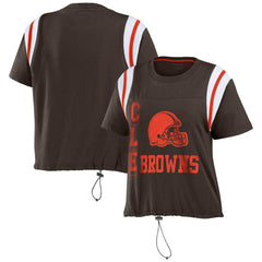 Cleveland Browns WEAR by Erin Andrews Women's Cinched Colorblock T-Shirt - Brown cheap