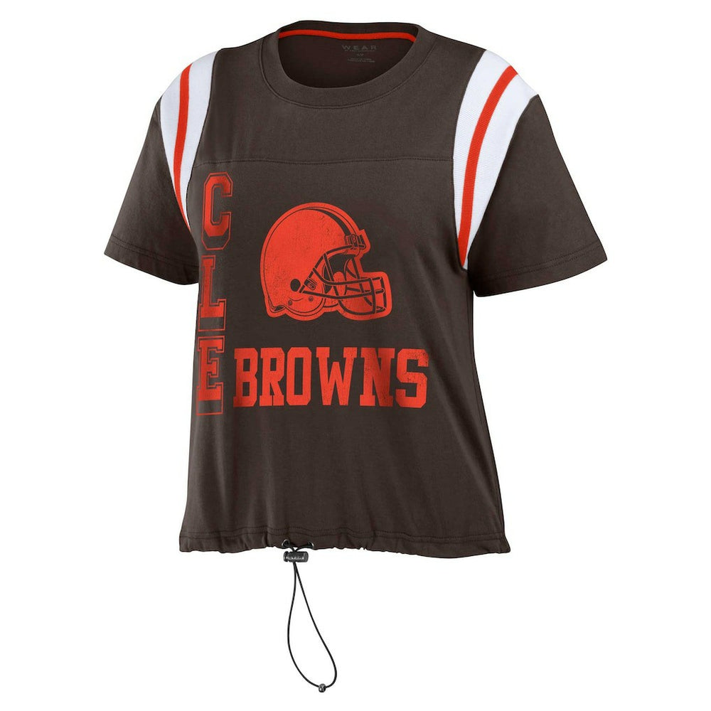 Cleveland Browns WEAR by Erin Andrews Women's Cinched Colorblock T-Shirt - Brown cheap