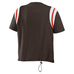 Cleveland Browns WEAR by Erin Andrews Women's Cinched Colorblock T-Shirt - Brown cheap