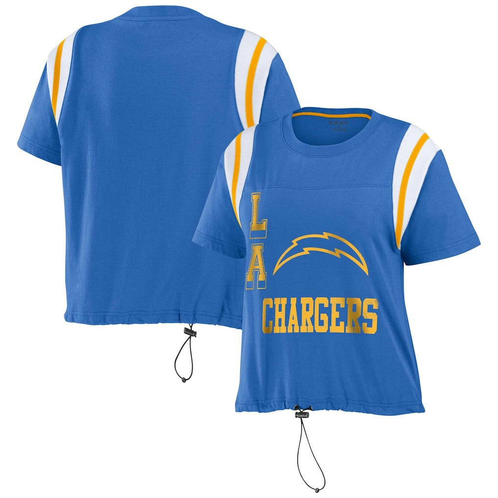Los Angeles Chargers WEAR by Erin Andrews Women's Cinched Colorblock T-Shirt - Powder Blue discount