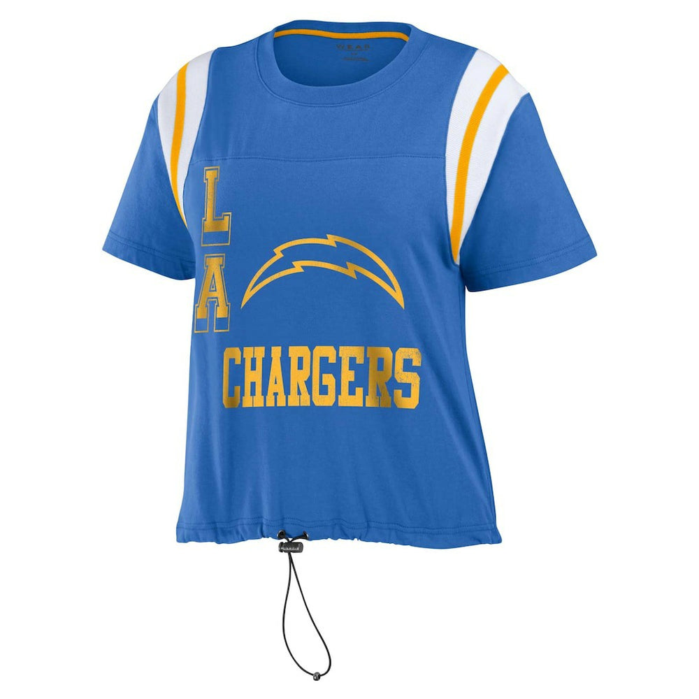 Los Angeles Chargers WEAR by Erin Andrews Women's Cinched Colorblock T-Shirt - Powder Blue discount