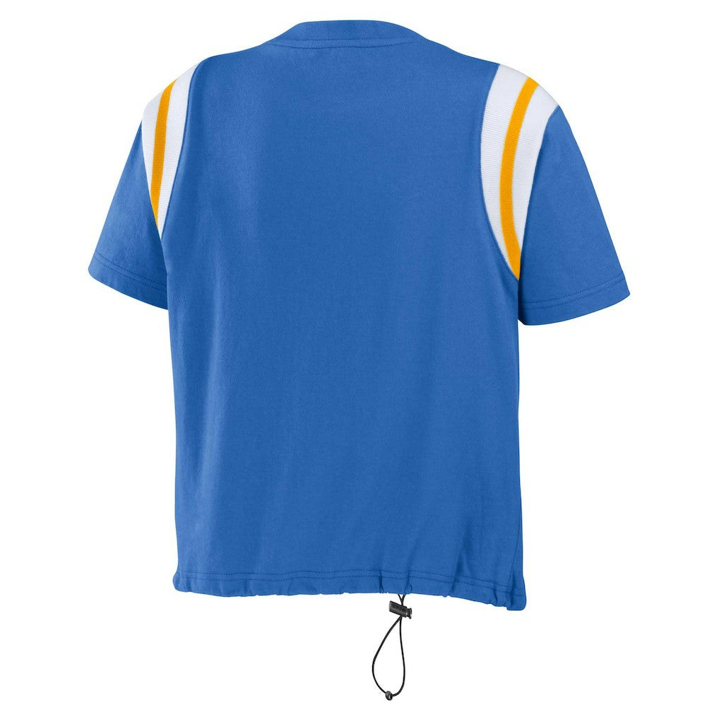 Los Angeles Chargers WEAR by Erin Andrews Women's Cinched Colorblock T-Shirt - Powder Blue discount