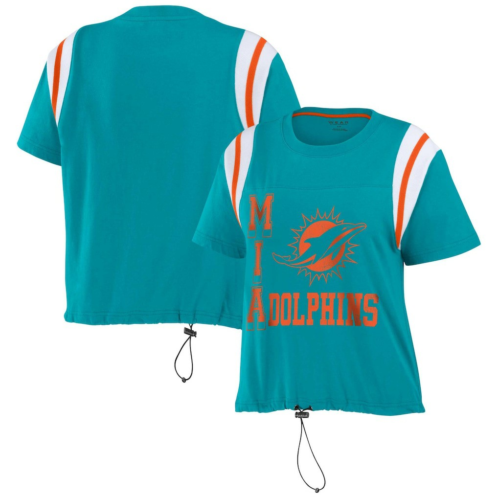 Miami Dolphins WEAR by Erin Andrews Women's Cinched Colorblock T-Shirt - Aqua for sale