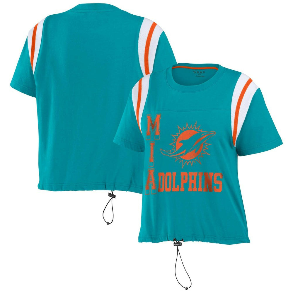 Miami Dolphins WEAR by Erin Andrews Women's Cinched Colorblock T-Shirt - Aqua for sale