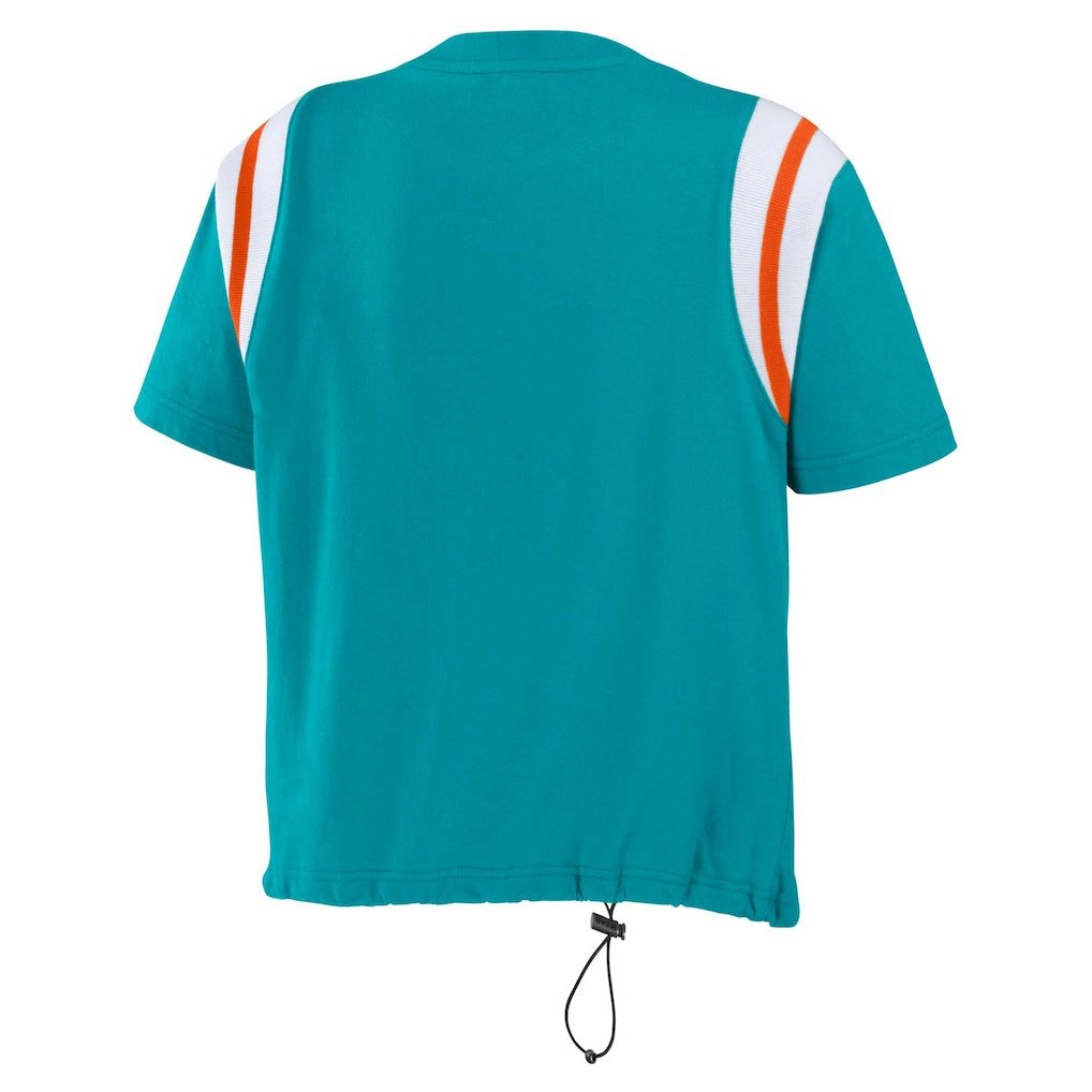 Miami Dolphins WEAR by Erin Andrews Women's Cinched Colorblock T-Shirt - Aqua for sale