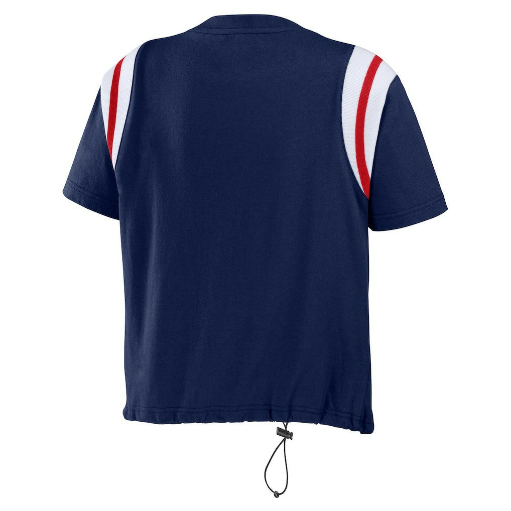 New England Patriots WEAR by Erin Andrews Women's Cinched Colorblock T-Shirt - Navy cheap