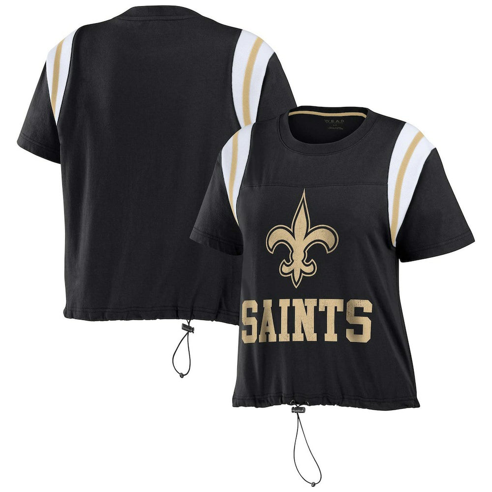 New Orleans Saints WEAR by Erin Andrews Women's Cinched Colorblock T-Shirt - Black sale