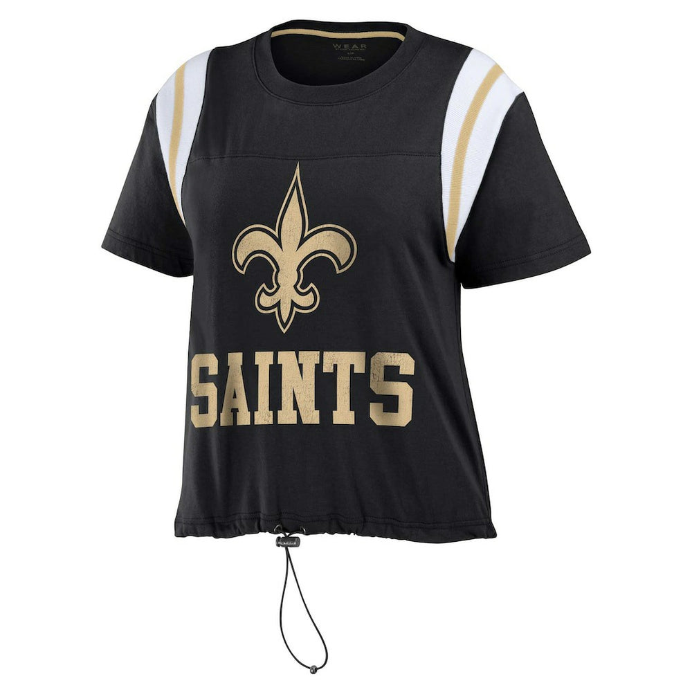 New Orleans Saints WEAR by Erin Andrews Women's Cinched Colorblock T-Shirt - Black sale