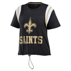 New Orleans Saints WEAR by Erin Andrews Women's Cinched Colorblock T-Shirt - Black sale