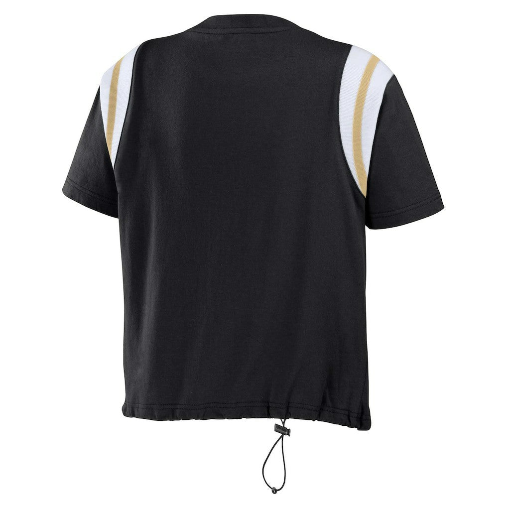 New Orleans Saints WEAR by Erin Andrews Women's Cinched Colorblock T-Shirt - Black sale