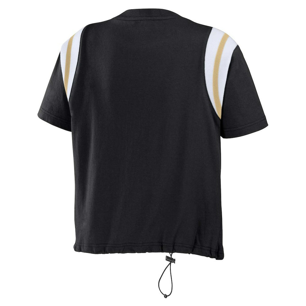New Orleans Saints WEAR by Erin Andrews Women's Cinched Colorblock T-Shirt - Black sale