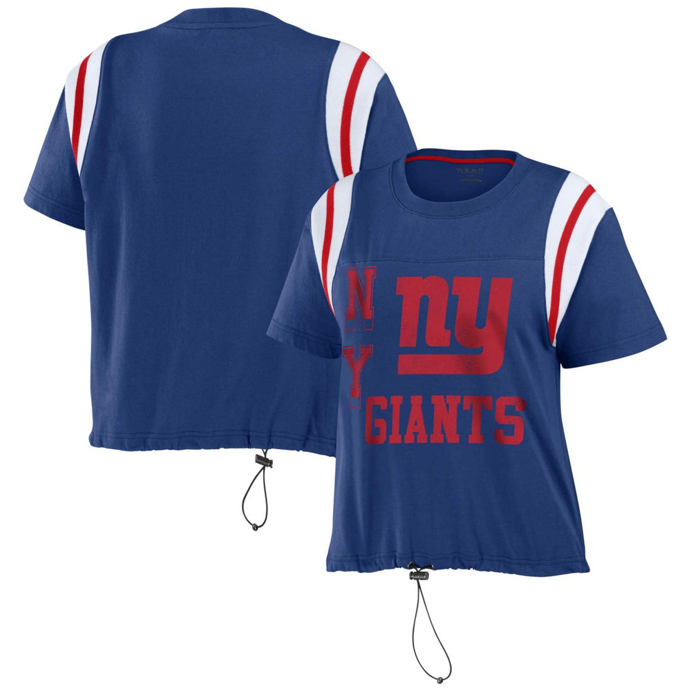 New York Giants WEAR by Erin Andrews Women's Cinched Colorblock T-Shirt - Royal outlet