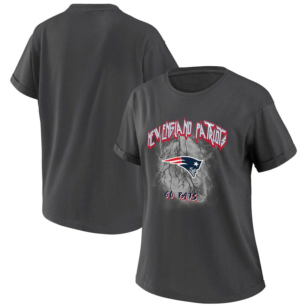 New England Patriots WEAR by Erin Andrews Women's Boyfriend T-Shirt - Charcoal sale