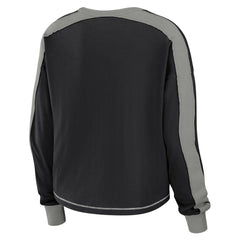 Las Vegas Raiders WEAR by Erin Andrews Women's Color Block Modest Crop Long Sleeve T-Shirt - Black/Silver discount