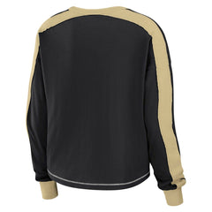 New Orleans Saints WEAR by Erin Andrews Women's Color Block Modest Crop Long Sleeve T-Shirt - Black/Gold for sale
