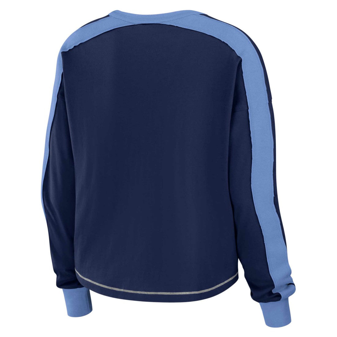 Tennessee Titans WEAR by Erin Andrews Women's Color Block Modest Crop Long Sleeve T-Shirt - Navy/Light Blue for sale