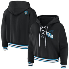 Carolina Panthers WEAR by Erin Andrews Women's Lace-Up Pullover Hoodie - Black outlet