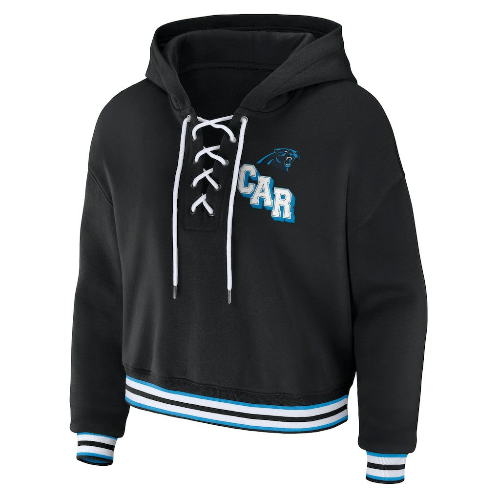Carolina Panthers WEAR by Erin Andrews Women's Lace-Up Pullover Hoodie - Black outlet