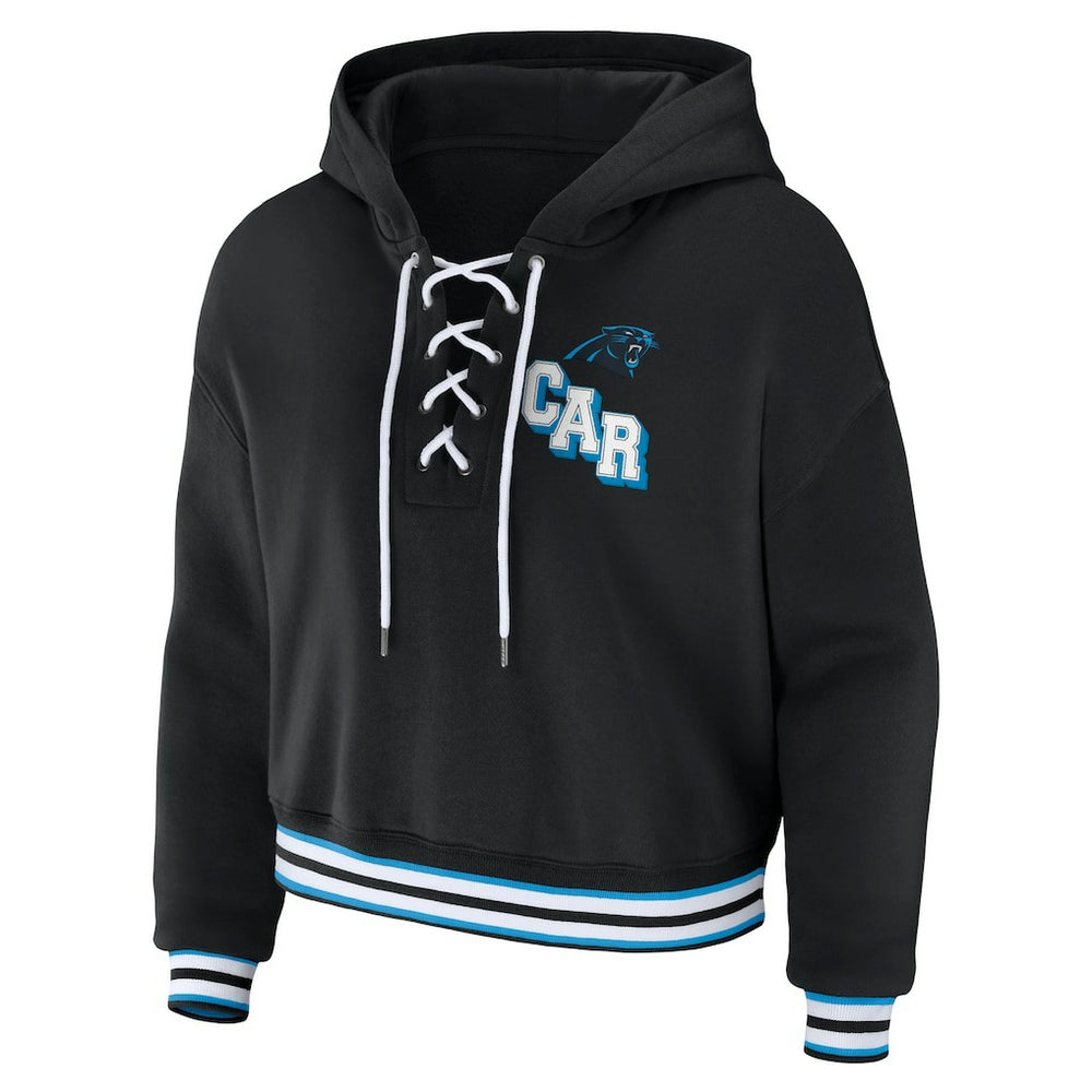 Carolina Panthers WEAR by Erin Andrews Women's Lace-Up Pullover Hoodie - Black outlet