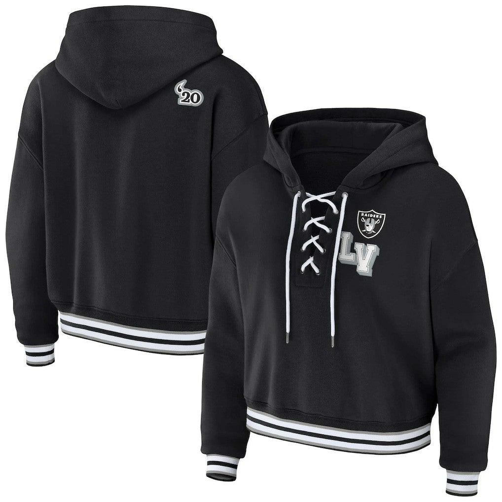 Las Vegas Raiders WEAR by Erin Andrews Women's Lace-Up Pullover Hoodie - Black online