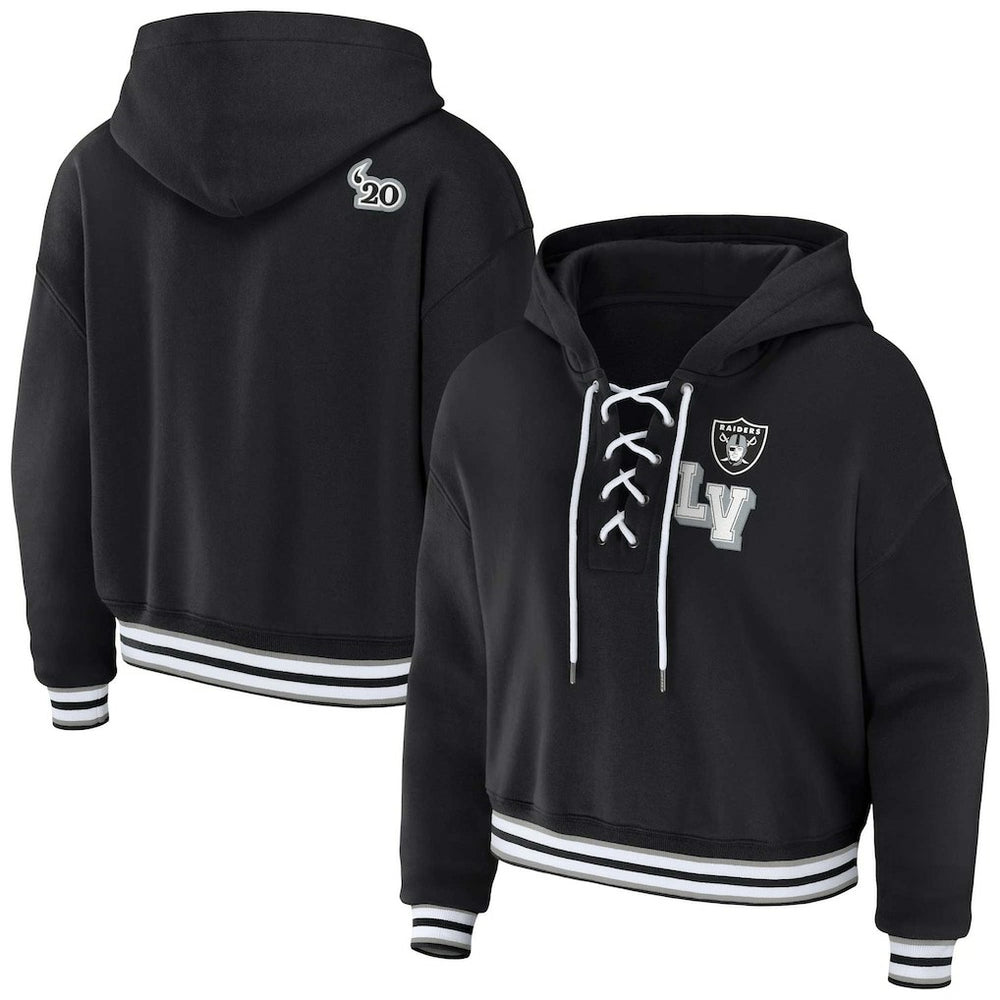 Las Vegas Raiders WEAR by Erin Andrews Women's Lace-Up Pullover Hoodie - Black online