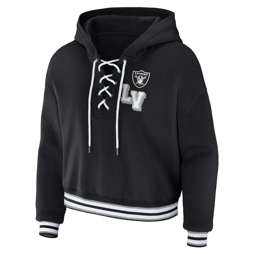 Las Vegas Raiders WEAR by Erin Andrews Women's Lace-Up Pullover Hoodie - Black online