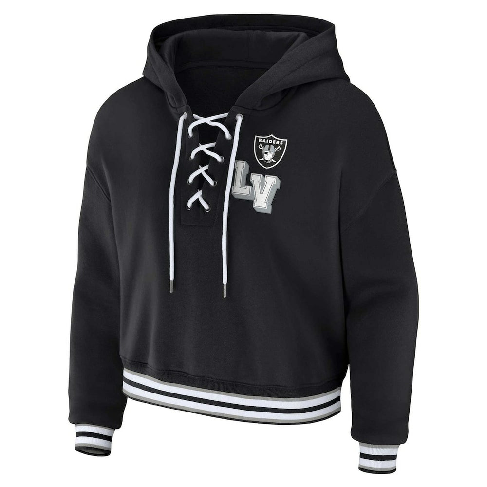 Las Vegas Raiders WEAR by Erin Andrews Women's Lace-Up Pullover Hoodie - Black online