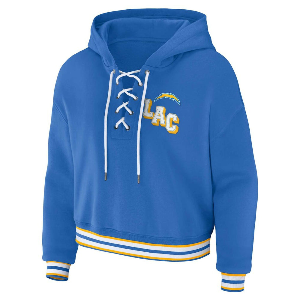 Los Angeles Chargers WEAR by Erin Andrews Women's Lace-Up Pullover Hoodie - Powder Blue outlet