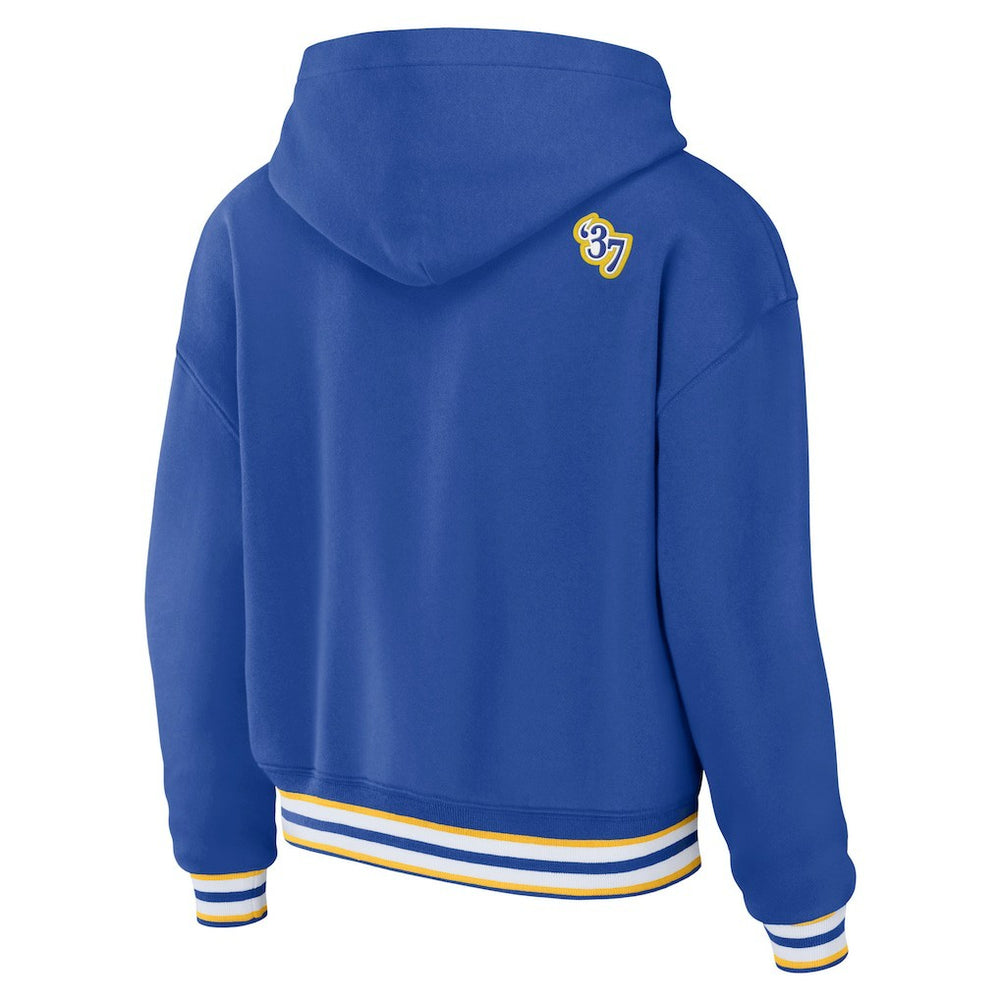 Los Angeles Rams WEAR by Erin Andrews Women's Lace-Up Pullover Hoodie - Royal discount