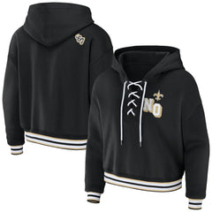 New Orleans Saints WEAR by Erin Andrews Women's Lace-Up Pullover Hoodie - Black for sale