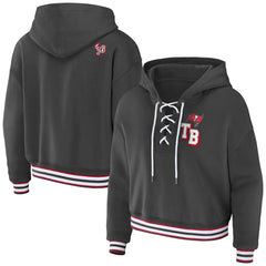 Tampa Bay Buccaneers WEAR by Erin Andrews Women's Lace-Up Pullover Hoodie - Pewter discount