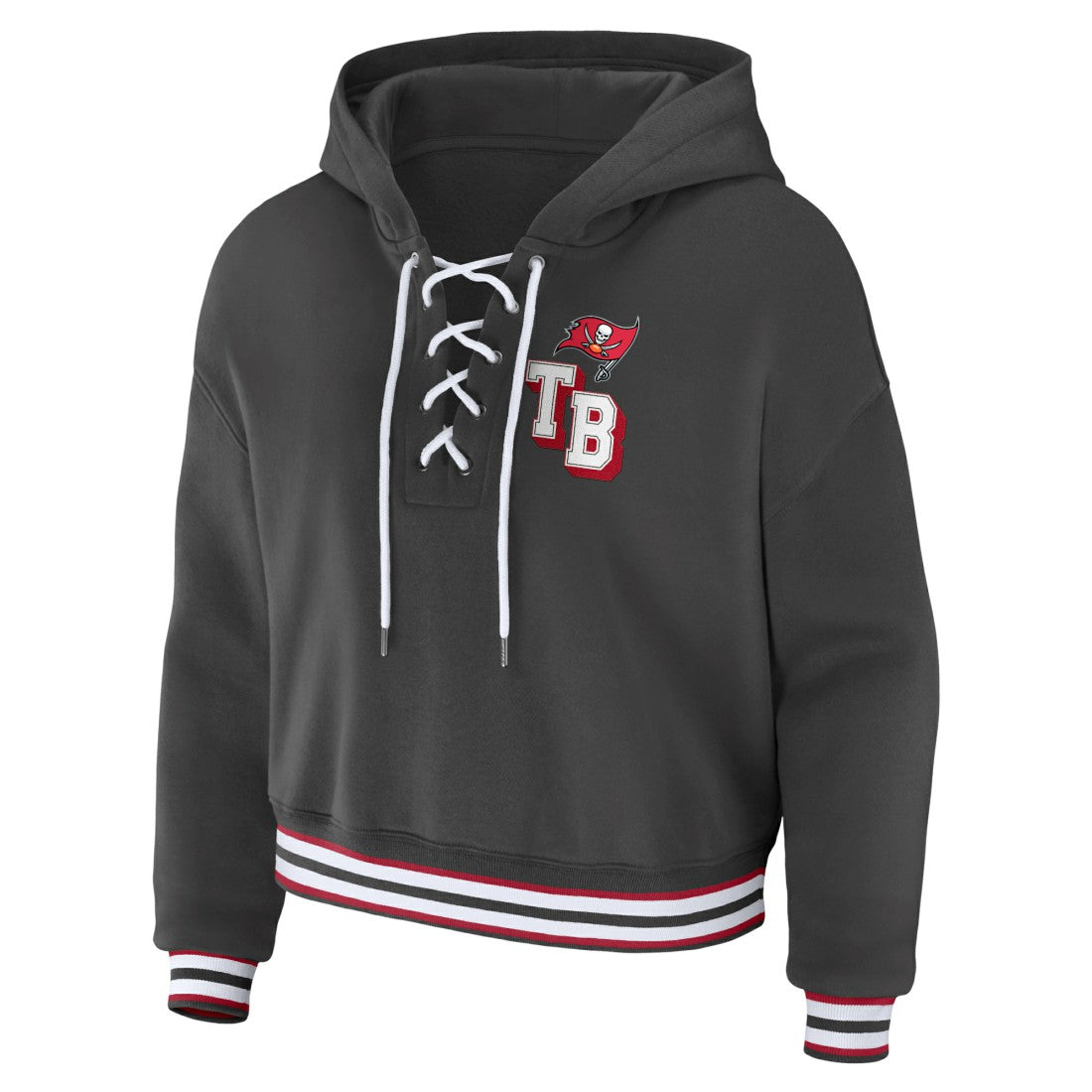 Tampa Bay Buccaneers WEAR by Erin Andrews Women's Lace-Up Pullover Hoodie - Pewter discount