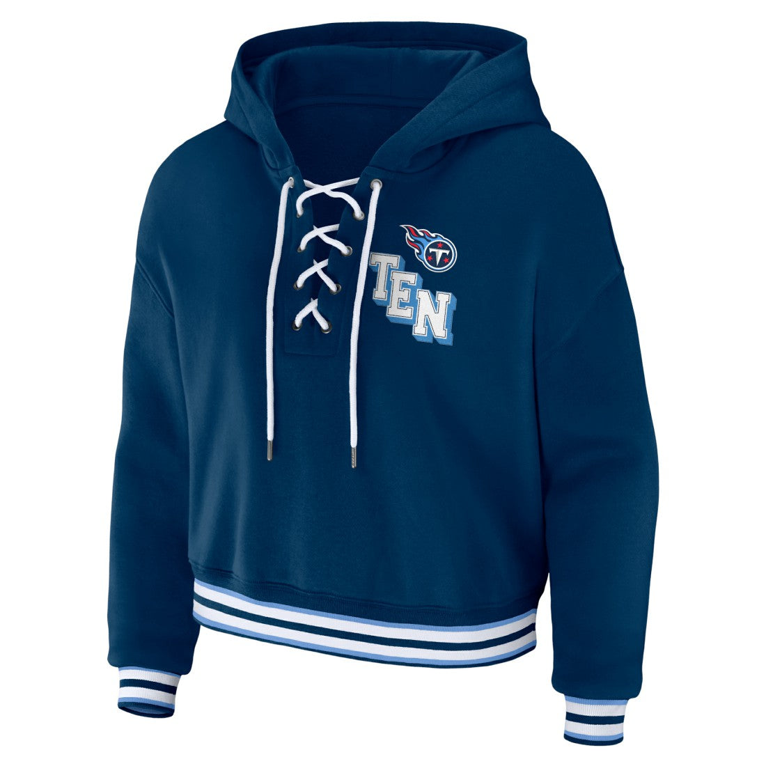 Tennessee Titans WEAR by Erin Andrews Women's Lace-Up Pullover Hoodie - Navy outlet