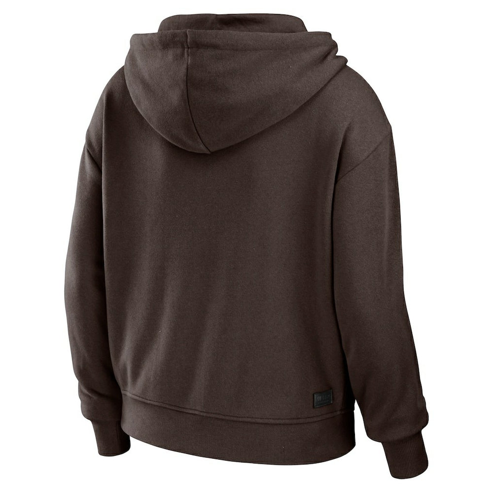 Cleveland Browns WEAR by Erin Andrews Women's Color Block Light Weight Modest Crop Full-Zip Hoodie - Brown/White cheap