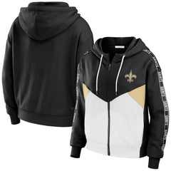 New Orleans Saints WEAR by Erin Andrews Women's Color Block Light Weight Modest Crop Full-Zip Hoodie - Black/White discount