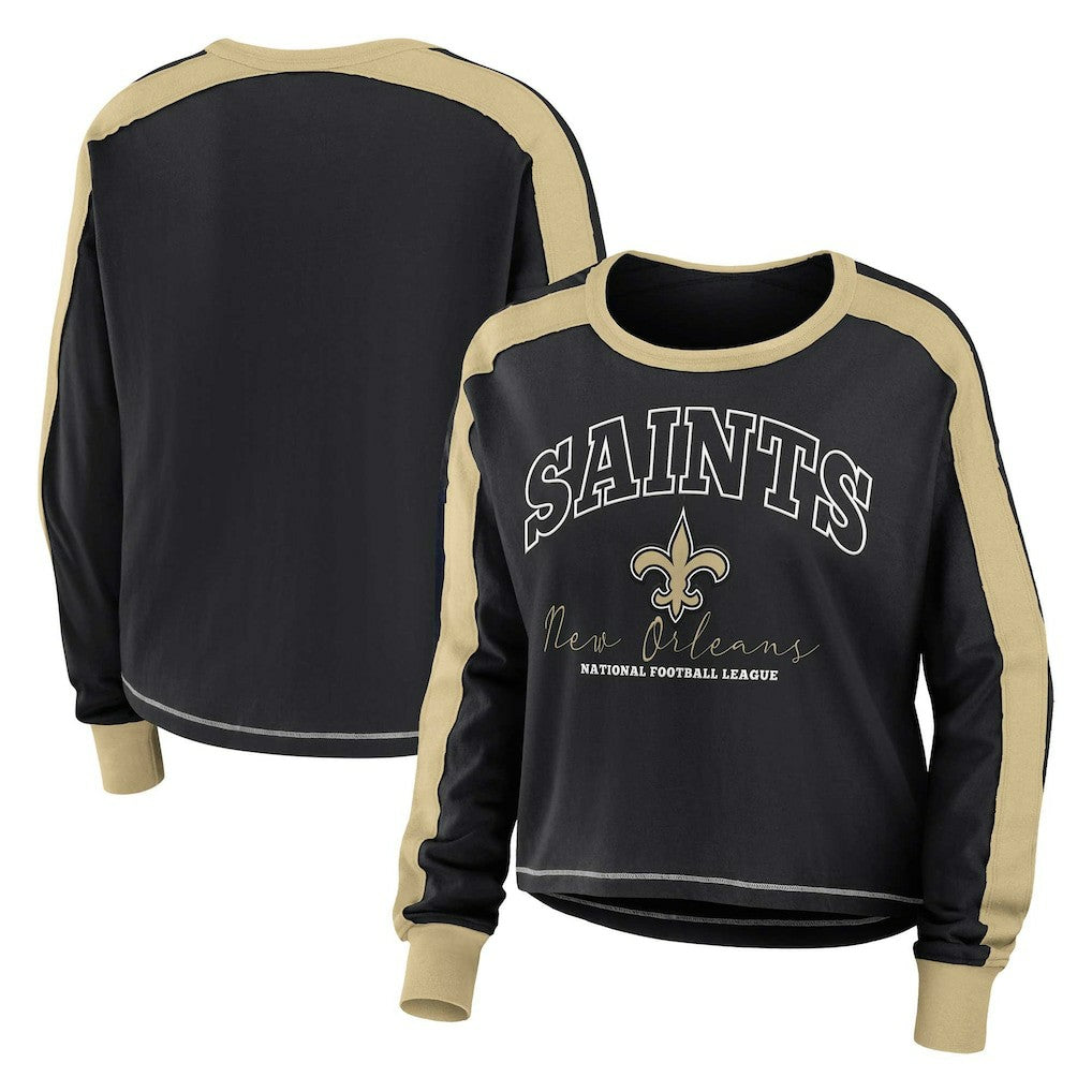 New Orleans Saints WEAR by Erin Andrews Women's Plus Size Colorblock Long Sleeve T-Shirt - Black cheap