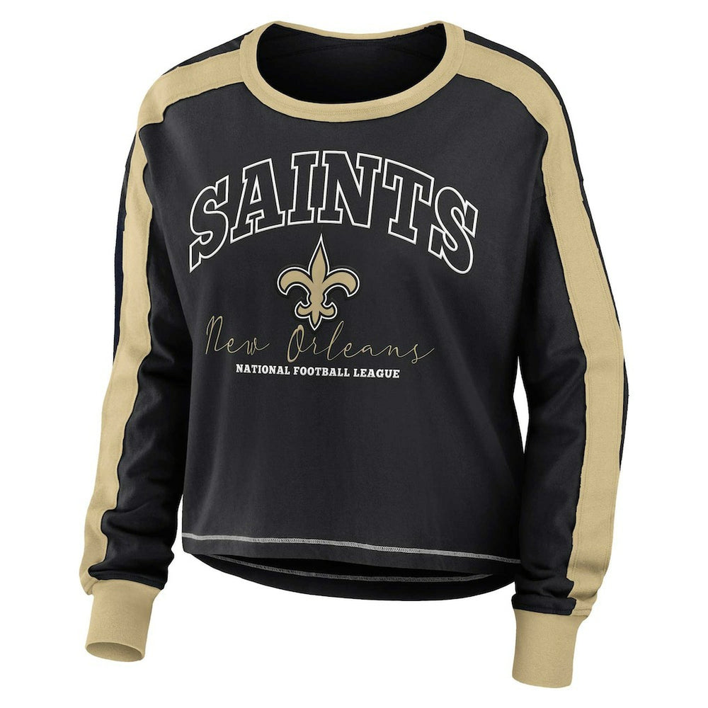 New Orleans Saints WEAR by Erin Andrews Women's Plus Size Colorblock Long Sleeve T-Shirt - Black cheap