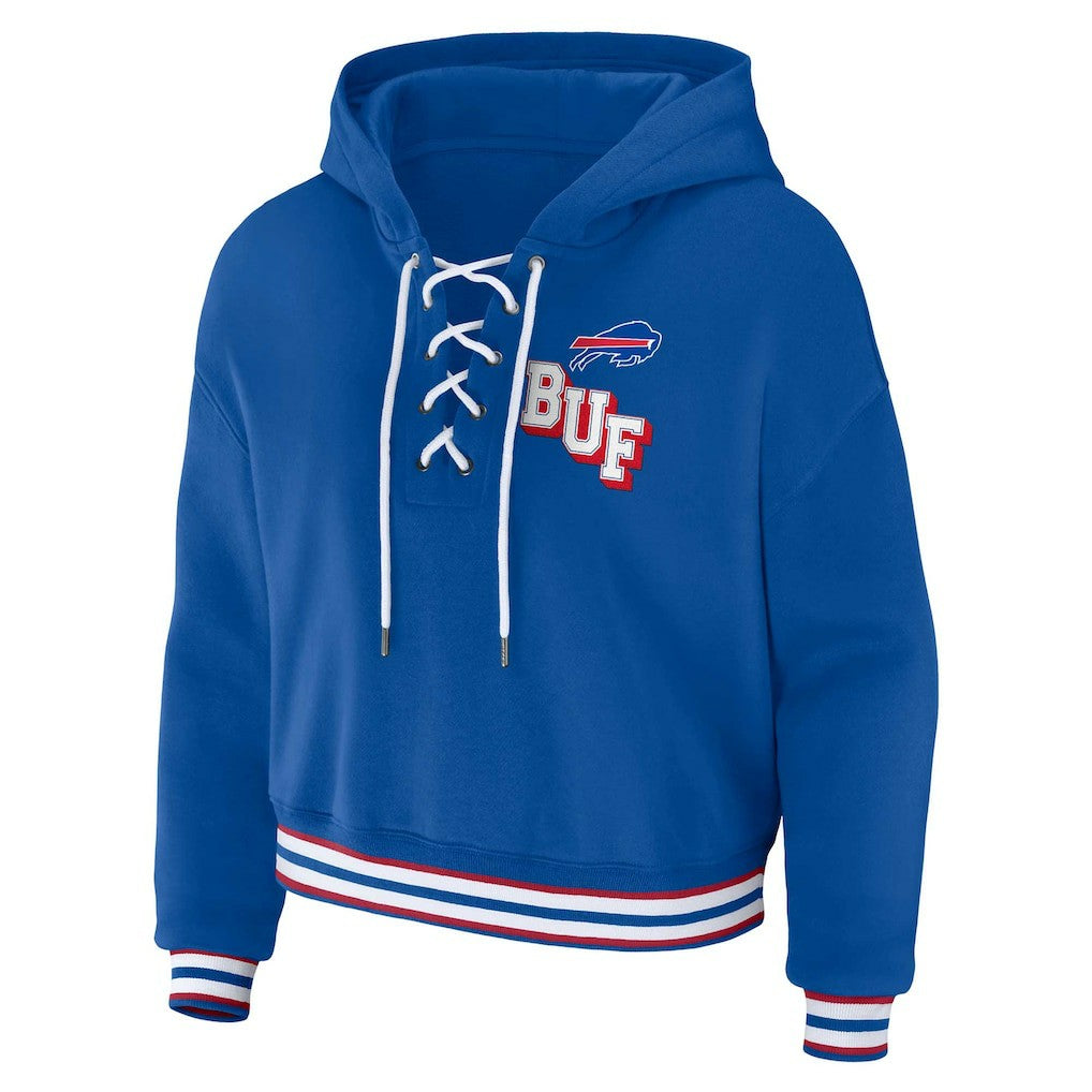 Buffalo Bills WEAR by Erin Andrews Women's Plus Size Lace-Up Pullover Hoodie - Royal for sale