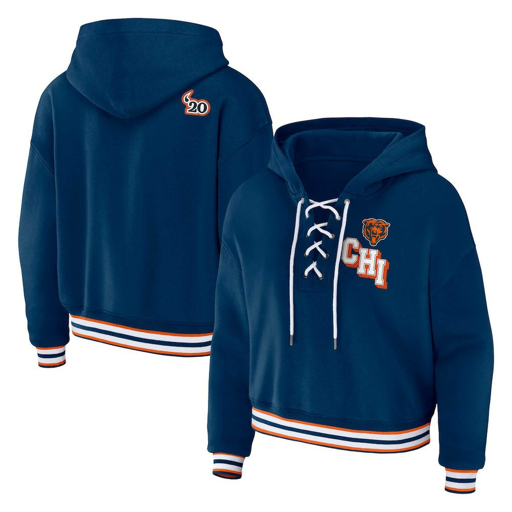 Chicago Bears WEAR by Erin Andrews Women's Plus Size Lace-Up Pullover Hoodie - Navy discount