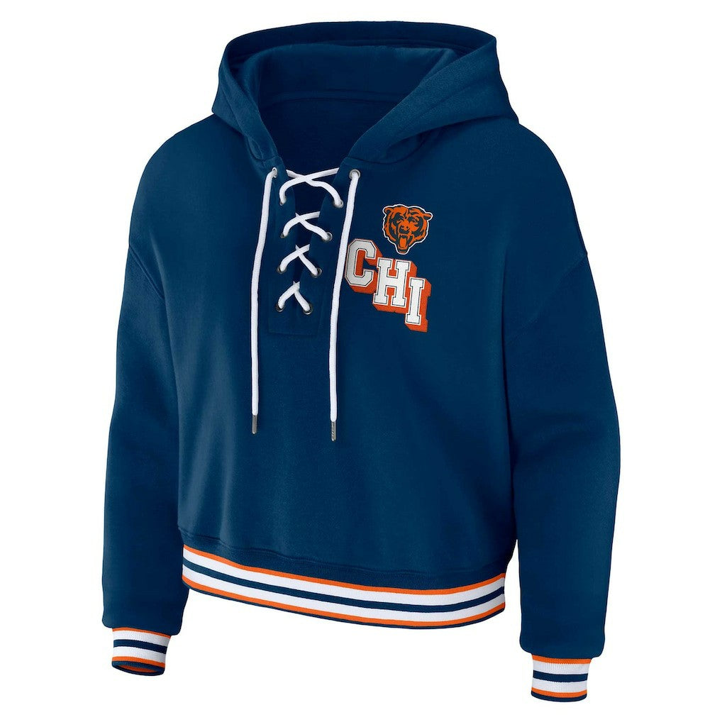 Chicago Bears WEAR by Erin Andrews Women's Plus Size Lace-Up Pullover Hoodie - Navy discount