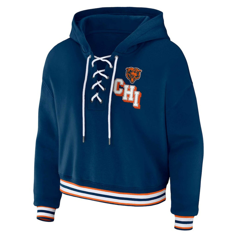 Chicago Bears WEAR by Erin Andrews Women's Plus Size Lace-Up Pullover Hoodie - Navy discount